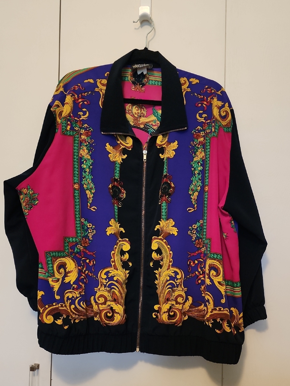 Baroque-Print Women’s Bomber Jacket in Purple & Fuchsia